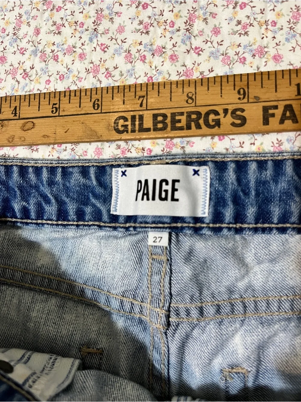 PAIGE Light Wash Distressed Denim Shorts. Size 27